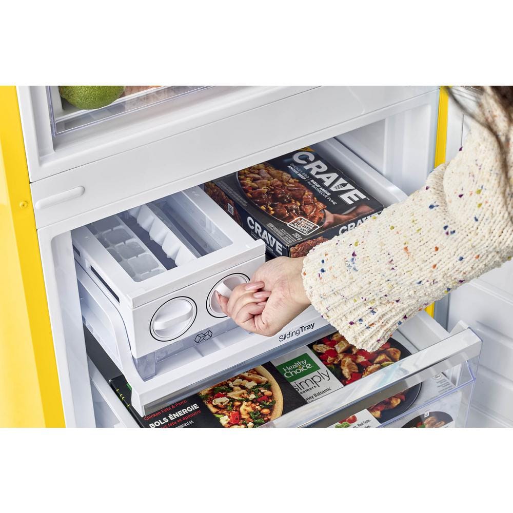 Canary Yellow Retro Bottom Freezer Refrigerator with Chrome Handles