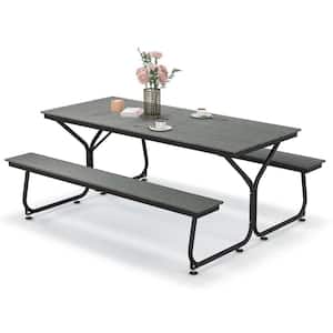 72 in. Gray Rectangle Plastic Picnic Table Bench Set HDPE Heavy-Duty Table for 6-8 Person Total Load Capacity 2,200 lbs.