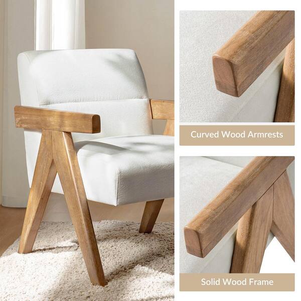 JAYDEN CREATION Odemaris Ivory Polyester Arm Chair with Curved