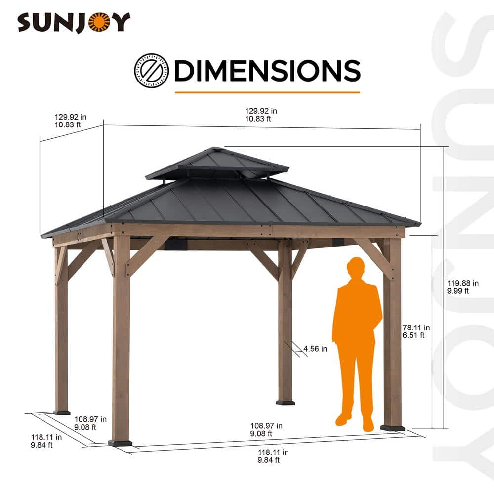 Sunjoy 11' x 11' Cedar Frame Gazebo with Steel Roof