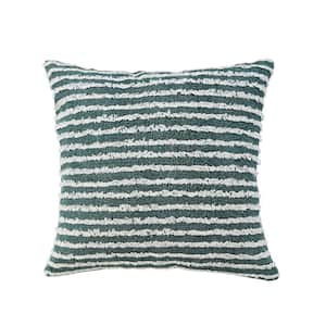 Wispy Ways Dark Green/Cream Striped Textured Poly-fill 20 in. x 20 in. Indoor Throw Pillow