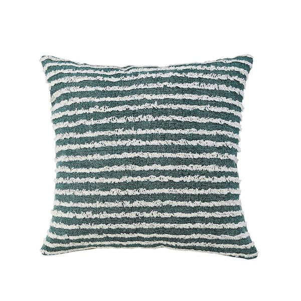 Unbranded Wispy Ways Dark Green/Cream Striped Textured Poly-fill 20 in. x 20 in. Indoor Throw Pillow