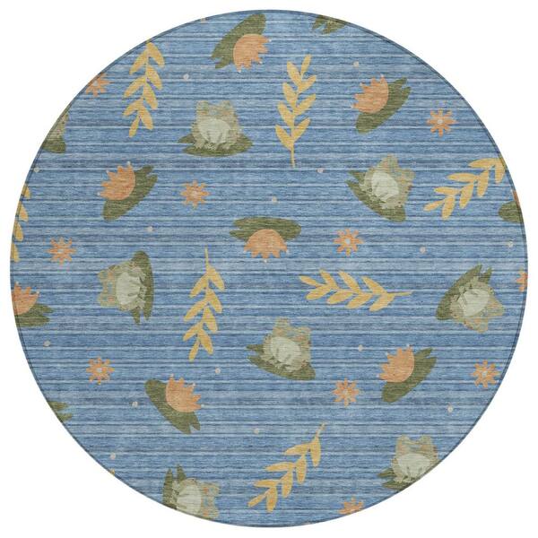 Chantille Machine Washable Indoor/Outdoor Abstract ACN2795 Blue 8 ft. x 8 ft. Round Rug
