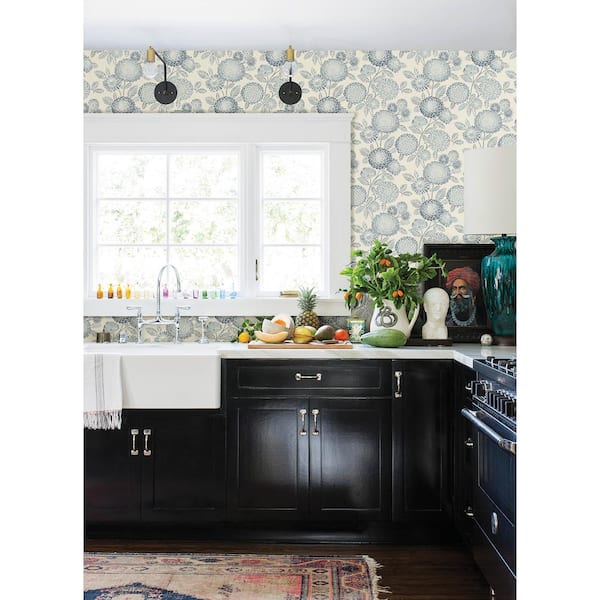 Zalipie Floral Trail Blue Prepasted Non Woven Wallpaper
