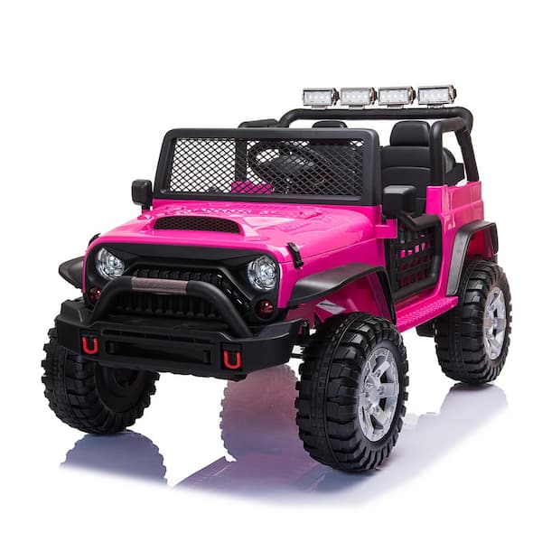 Pink Music 12V Battery Powered Electric Ride On Car w/ 2.4 GHZ Bluetooth Parental Remote Control Safety Belt Costzon Ride On Truck MP3 Player LED Lights Spring Suspension Double Doors 