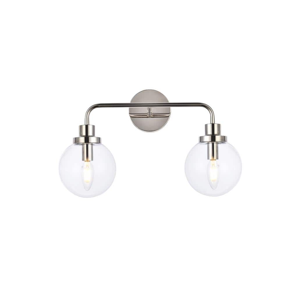 Home Living 19 in. 2-Light Polished Nickel Vanity Light with Glass Shade