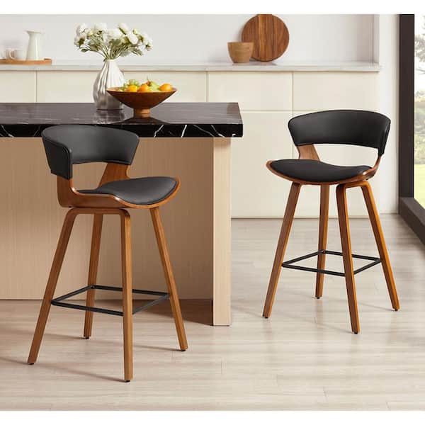 Art Leon Iya 26.97 in. Seat Height Black Faux Leather Counter Stools with Metal/Wood Frame and Metal Footrest, (Set of 2)