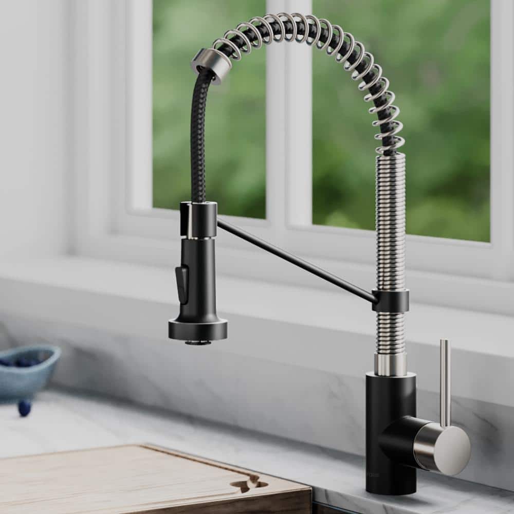KRAUS Spot Free 18-Inch Kitchen Faucet with Dual Function Pull-Down Sprayhead in all-Brite Stainless Steel/Matte Black Finish KPF-1610SFSMB Sansujyuku sansujyuku.com