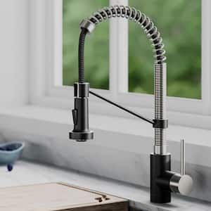 Spot Free 18-Inch Kitchen Faucet with Dual Function Pull-Down Sprayhead in all-Brite Stainless Steel/Matte Black Finish