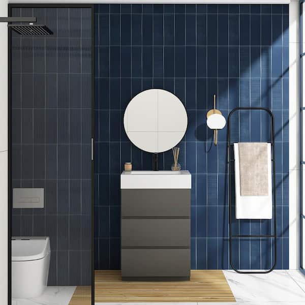 JimsMaison 24 in. W x 18 in. D x 37 in. H Single Sink Freestanding Bath Vanity in Grey with White Cultured Marble Top