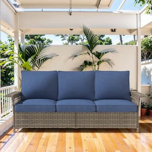 Nyajiah 1-Piece Wicker Outdoor Couch with Blue Cushions