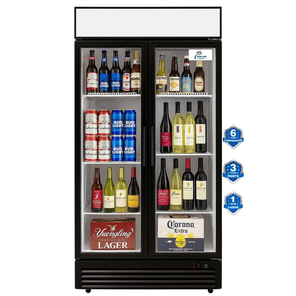 NSF 39 in. 21.2 cu. ft. Commercial Two Door Merchandiser Refrigerator in Black
