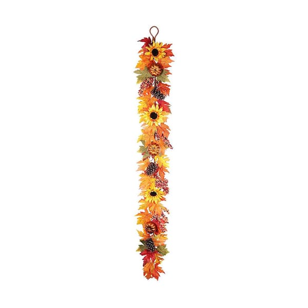 Haute Decor 6 ft. Sunflower Artificial Garland with Pinecones, Faux ...