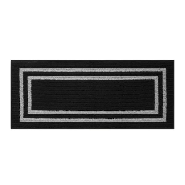 Double Border Black/Twisted Gray 2 ft. x 6 ft. Tufted Border Polypropylene Runner Accent Rug