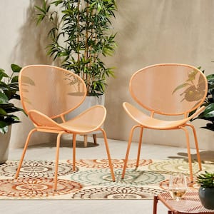 Elloree Matte Orange Metal Outdoor Patio Dining Chair (2-Pack)