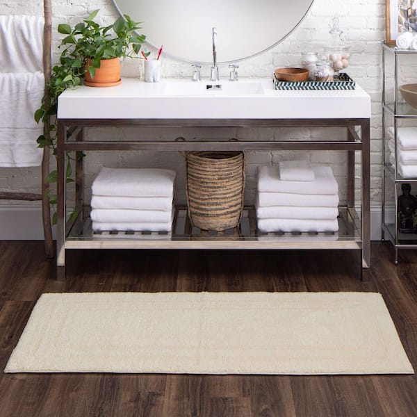 Cotton Reversible Natural 24 in. x 60 in. Beige Cotton Machine Washable Bath Mat