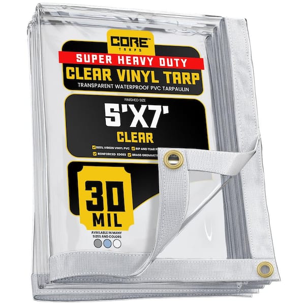 5 ft. x ft. 7 Clear Extreme Heavy Duty 30 Mil Vinyl Plastic Tarp, Waterproof, UV Protection, With Metal Grommets