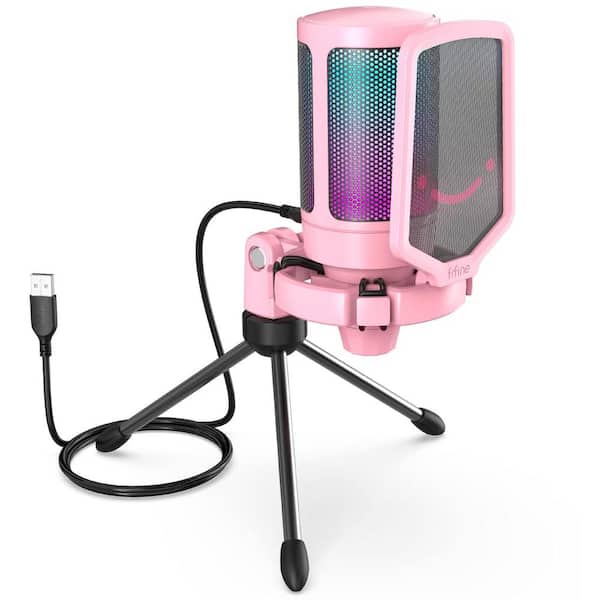 Convenient USB Gaming Condenser Microphone in Pink with RGB Light