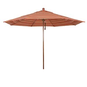 11 ft. Woodgrain Aluminum Commercial Market Patio Umbrella Fiberglass Ribs and Pulley Lift in Dolce Mango Sunbrella