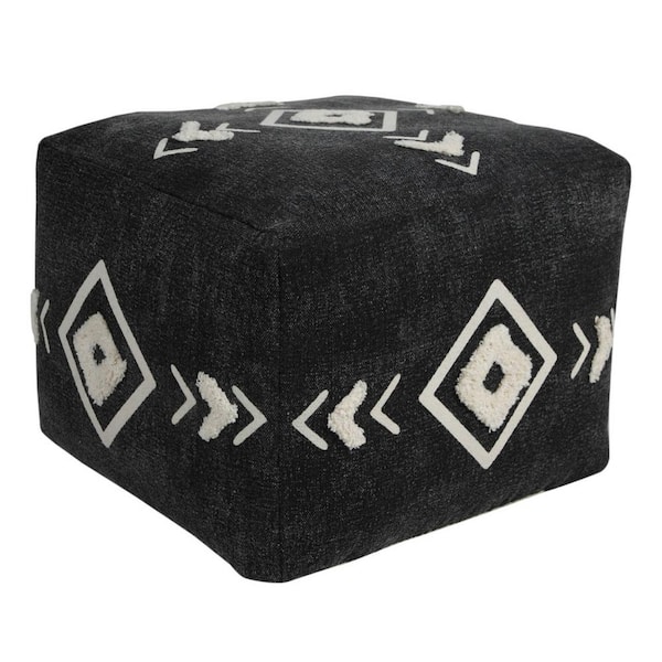 HomeRoots Amelia Black Cotton Square Cube Ottoman