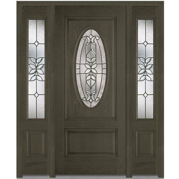 MMI Door 60 in. x 80 in. Cadence Right-Hand Inswing Oval Lite Decorative Stained Fiberglass Oak Prehung Front Door with Sidelites
