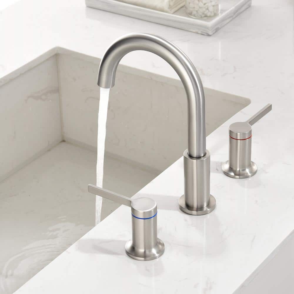 Brushed Nickel 8-Inch Widespread Double Handle Bathroom Faucet