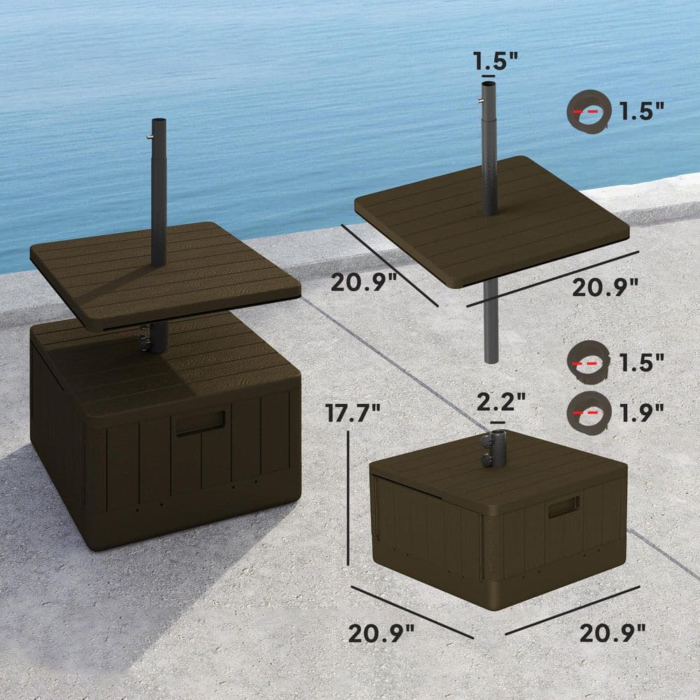 Brown Heavy Duty Plastic Patio Umbrella Base with Table Tray