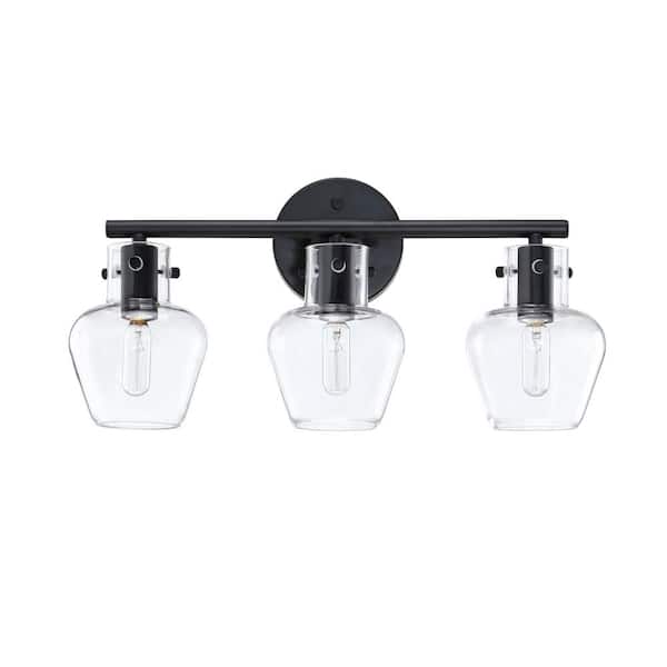 Hukoro 19 in. Matte Black 3 Light Bathroom Vanity Light Fixture with Clear Glass Shade Including E12 Base, Bulb NOT Included