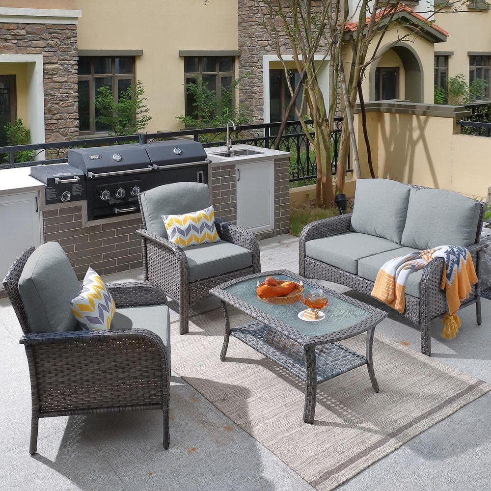 Toject Denali Gray 4-Piece 4-Seat Wicker Modern Outdoor Patio