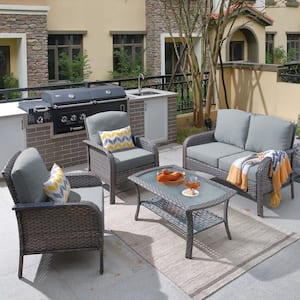 Denali Gray 4-Piece 4-Seat Wicker Modern Outdoor Patio Conversation Sofa Seating Set with Dark Gray Cushions