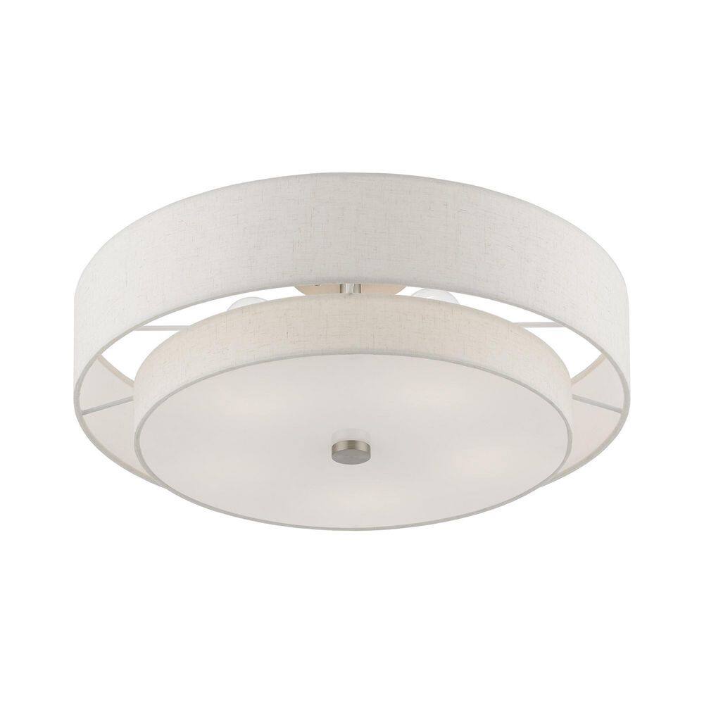 Brushed Nickel 5-Light Semi-Flush Mount with Oatmeal Shade