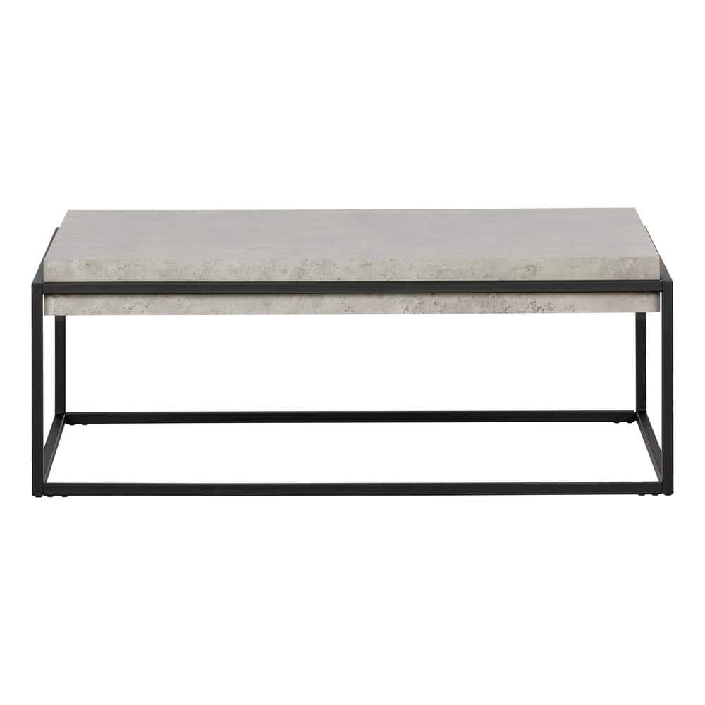 Mezzy Industrial Rectangular Coffee Table in Concrete Gray and Black