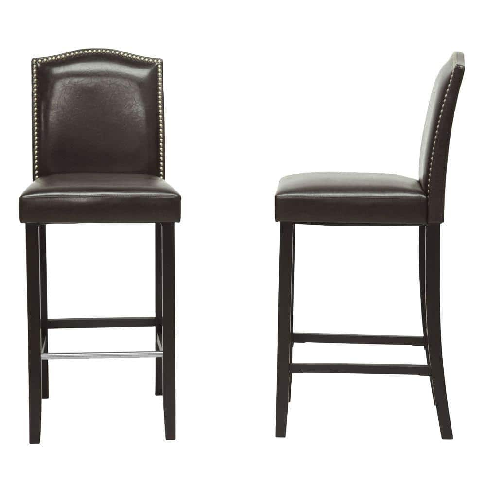 Baxton Studio Libra Dark Brown Faux Leather Upholstered 2 Piece Bar Stool Set 2pc 4297 Hd The Home Depot