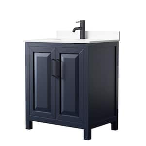 Daria 30 in. W x 22 in. D x 35.75 in. H Single Bath Vanity in Dark Blue with White Cultured Marble Top
