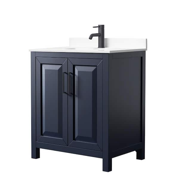 Wyndham Collection Daria 30 in. W x 22 in. D x 35.75 in. H Single Bath Vanity in Dark Blue with White Cultured Marble Top