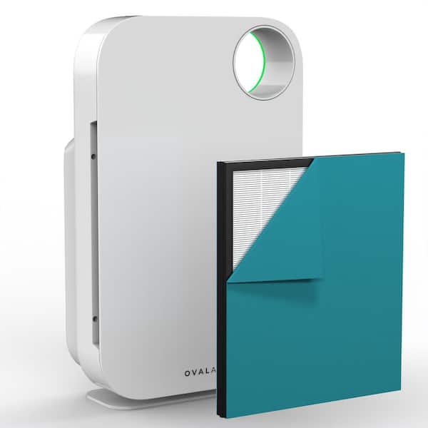 OVAL AIR 3-Stage 5-in-1 Air Purifier for Rooms Upto 600 sq. ft. Reduces Allergies, Asthma, Pets, Odor, Smoke, White