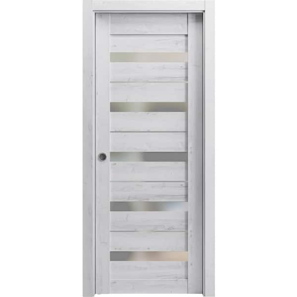 42 in. x 80 in. 1 Panel Nordic White Finished Solid MDF Sliding Door with Hardware