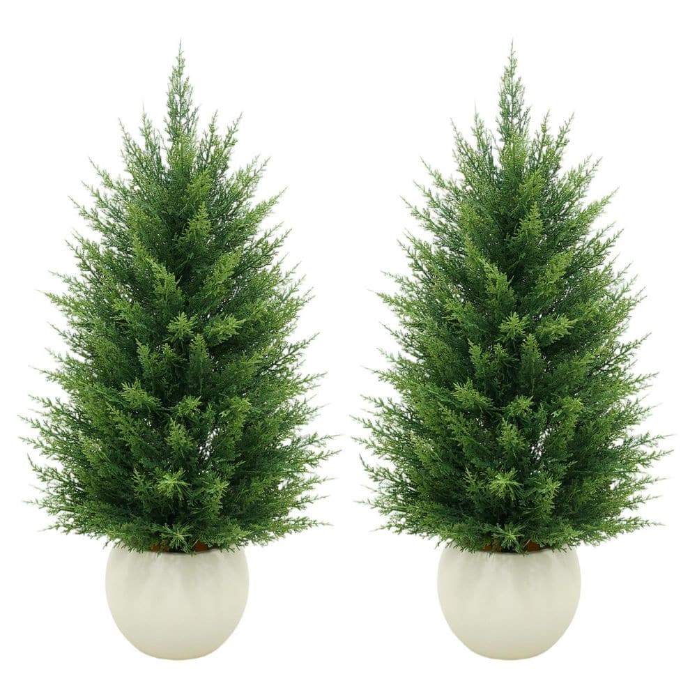 3FT Artificial Cedar Topiary Tree, 2 PCS Fake Cypress Potted Greenery, Faux Evergreen Shrubs price history on PriceWatchPro