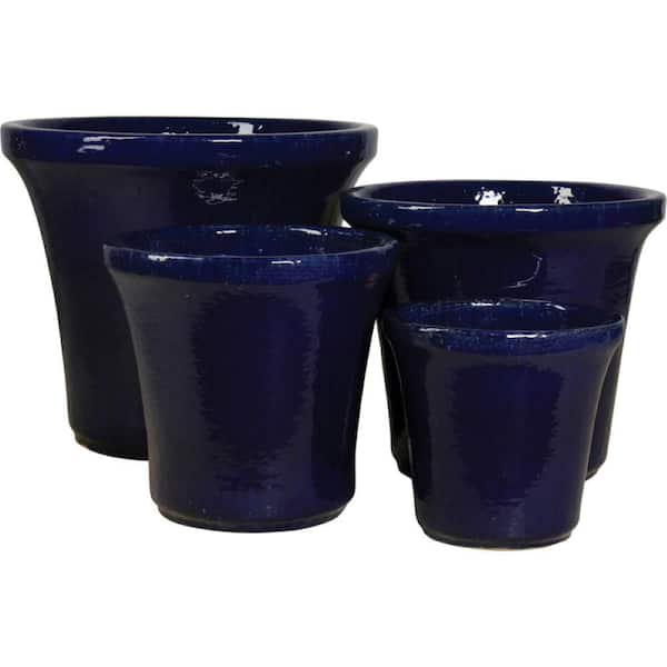 Unbranded 11, 14, 17, 21 in. Set of 4 Ceramic Tapered Cylinders-Cobalt Blue