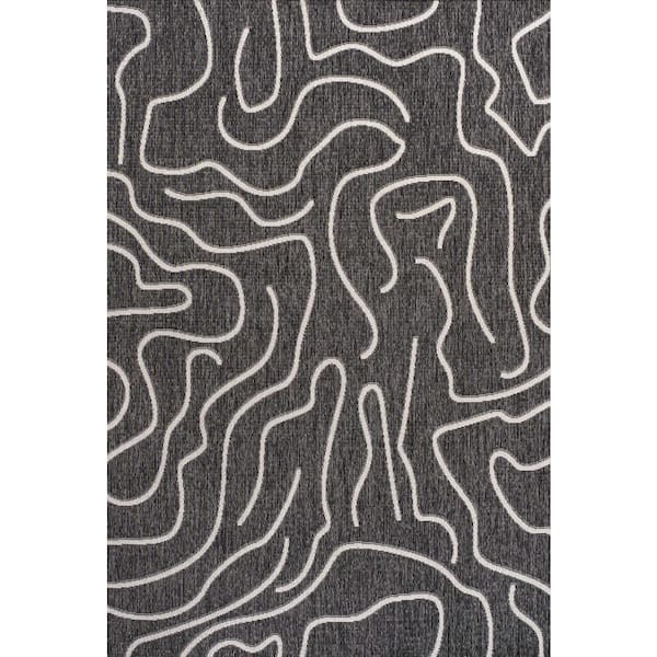 Nolan Modern Coastal Organic Shapes Black/Cream 5 ft. x 8 ft. Indoor/Outdoor Area Rug