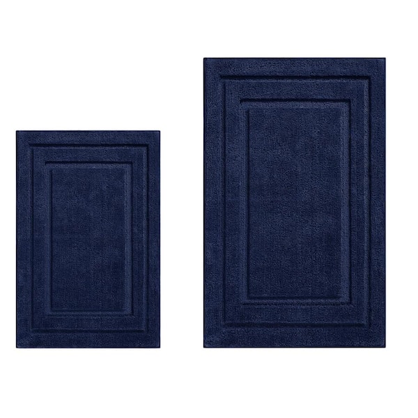 Bathroom Rugs Sets 2 Piece, Super Soft and Absorbent Non Slip Microfiber and Machine Washable Mat in Navy Blue