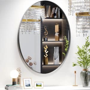 22 in. W x 30 in. H Medium Oval Mirrors Metal Framed Wall Mirrors Bathroom Vanity Mirror Decorative Mirror in Silver