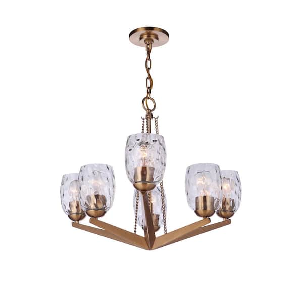 CRAFTMADE Guiding Star 6-Light Satin Brass Finish w/Water Glass Transitional Chandelier for Kitchen/Dining/Foyer No Bulb Included