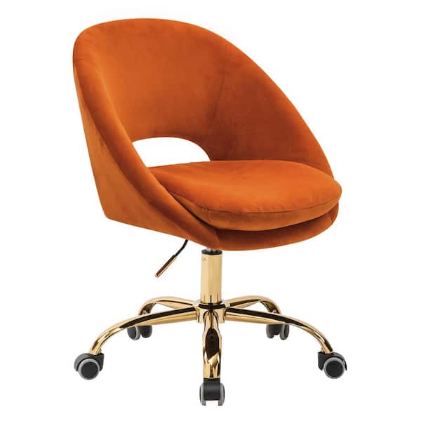 JAYDEN CREATION Savas Orange Upholstered 18 in.-21 in. H Adjustable Height Swivel Task Chair with Gold Metal Base and Open Back Design