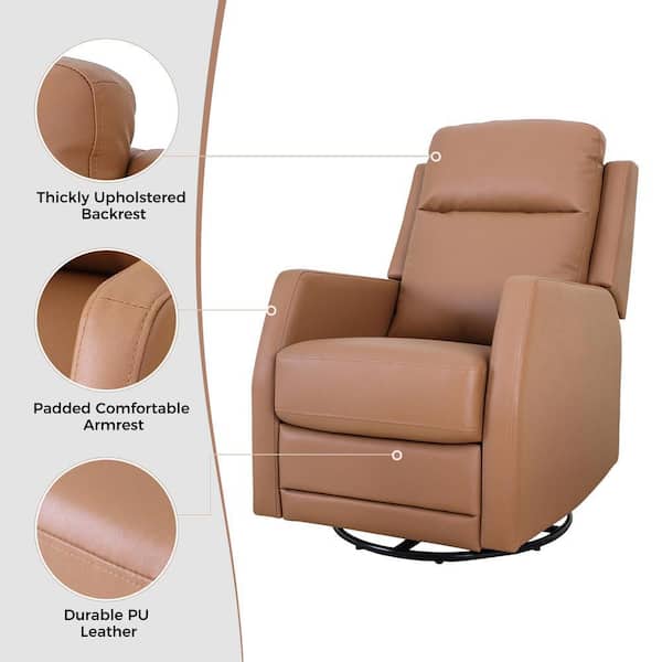 JAYDEN CREATION Coral Classic Camel Faux Leather Swivel Recliner with  Rocking KNM546-CAMEL - The Home Depot