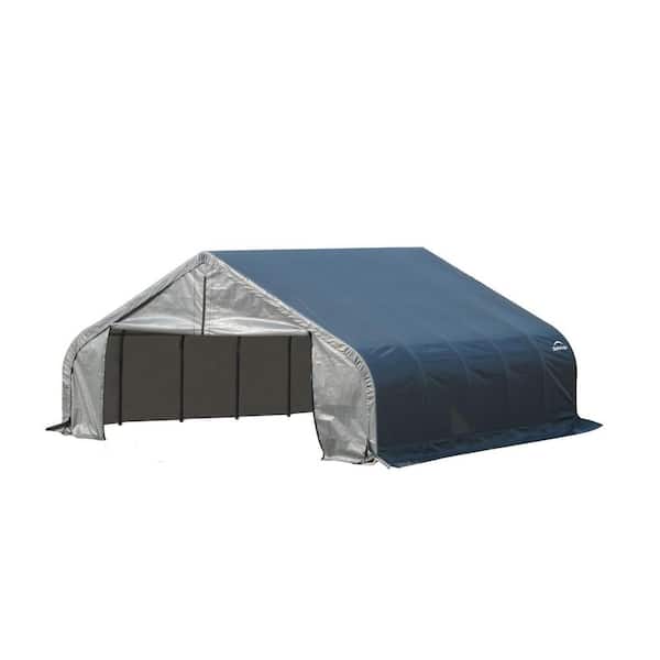 ShelterLogic 18 ft. W x 28 ft. D x 12 ft. H Steel and Polyethylene Garage without Floor in Grey with Corrosion-Resistant Frame
