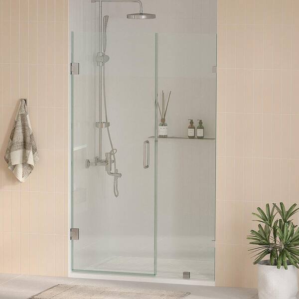 Kobiworks Nirvana 63.5 in. W x 76 in. H Frameless Pivot Hinged Shower Door in Chrome with 3/8 in. Clear Glass