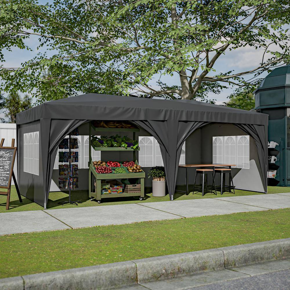 Black 10' x 20' Heavy Duty Pop-Up Canopy Tent with Sidewalls