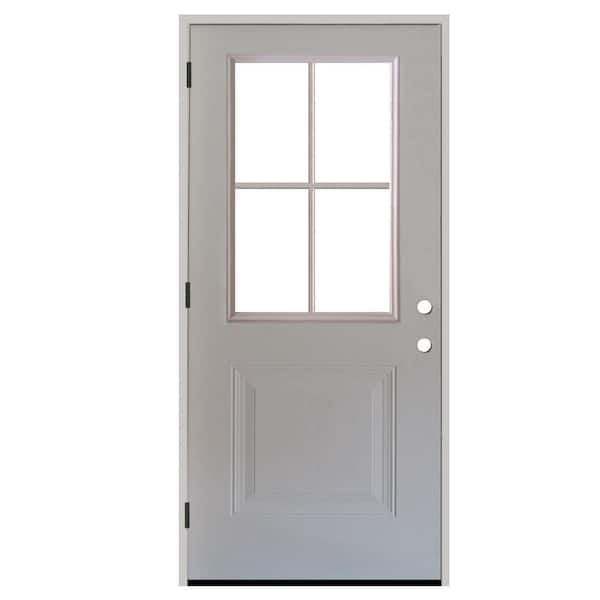 Steves & Sons 34 in. x 80 in. Element Series 4 Lite 1-Panel White Primed Steel Prehung Front Door with 4-9/16 in. Frame