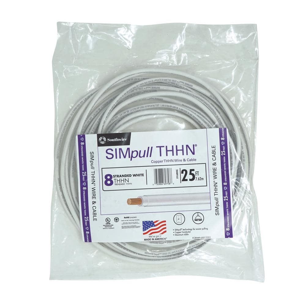 Southwire 25 ft. 8 White Stranded CU SIMpull THHN Wire 20489161 - The ...